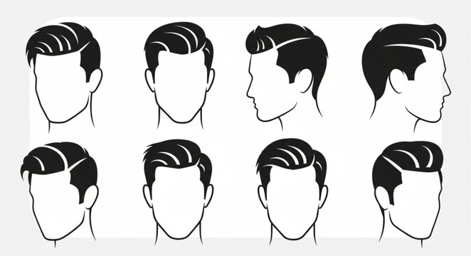 Set of male hairstyle head profile silhouettes.