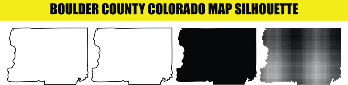 Boulder county colorado map silhouette vector graphics collection on transparent background for design projects.