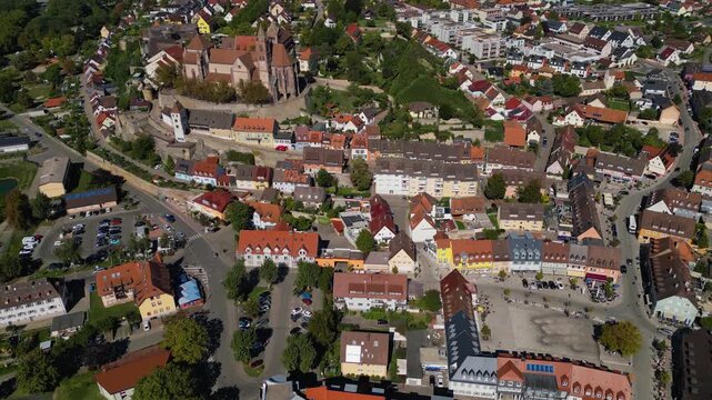 An aerial panorama view beside the old town of the city Breisach in Germany on a sunny summer day. 
