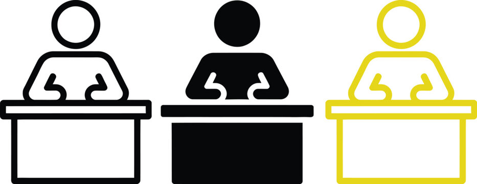 Three different styles of podiums with figures standing behind them.