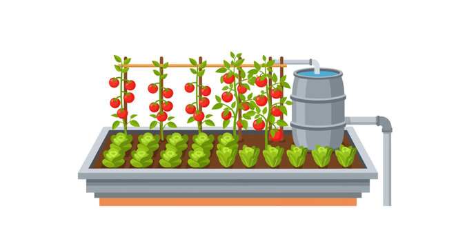hydroponic system with plants and water pump