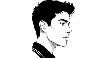 Profile Portrait of Young Man in Illustration. © wahid