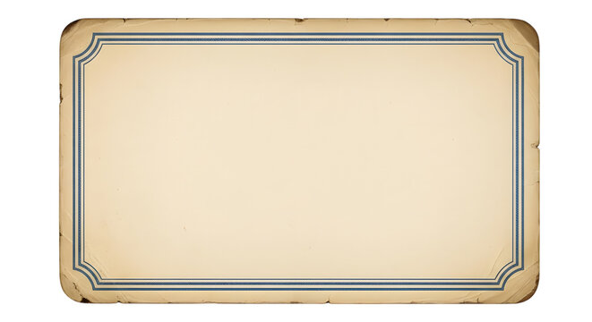 Vintage library catalog card with blue border isolated on transparent background