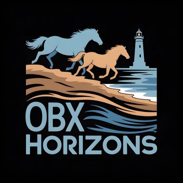 Outer Bank Wild Horses &ndash; Coastal Lighthouse Beach, OBX Horizons Vintage T-Shirt Graphic, Nautical Shoreline Sunset, Wild Mustang Nature Illustration, North Carolina Travel Souvenir, Atlantic Coast Art