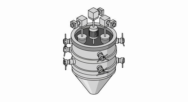 Isometric Industrial Bioreactor Illustration - Technical Chemical Processing Vessel Design