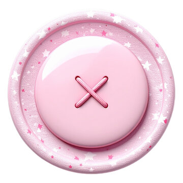 Glossy pink button with cross stitch for girl fashion and doll clothing and playful textile design and creative craft and handmade accessory and art