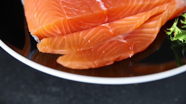 Salmon fresh fish ed fish seafood tasty snack fresh gourmet food background on the table rustic food top view copy space pescetarian diet