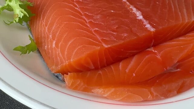 Salmon fresh fish ed fish seafood tasty snack fresh gourmet food background on the table rustic food top view copy space pescetarian diet