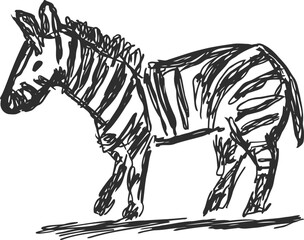 Obraz premium Hand drawn zebra sketch with expressive black ink lines on white background, wild animal art illustration