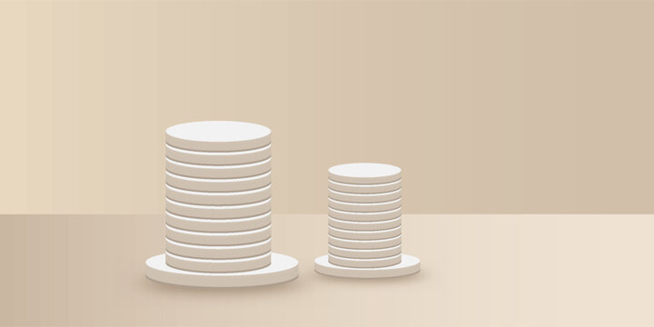 Beige bg product podium, soft plant gobo overlay. Marble 3d platform in creamy studio, leaf tree shadow. White fluted elegant pillar, cylinder platform. Skincare natural cosmetic pedestal two level