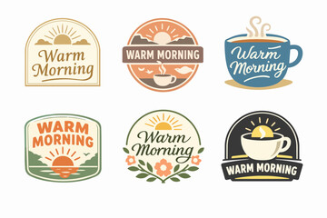 Obraz premium Warm morning coffee and sunrise labels for food, beverage, and branding, offering vintage logo design elements