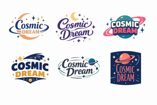 Cosmic dream logo designs in a collection, presenting space, galaxy, and celestial elements for modern branding