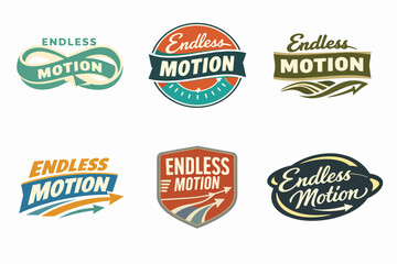 Obraz premium Endless motion brand badge collection with retro style, representing continuous movement, speed, and travel