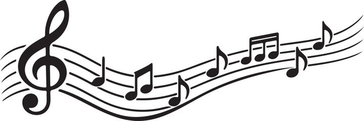 musical staff treble clef notes wave melody line art vector illustration © Mohaiminul