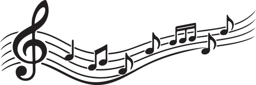 musical staff treble clef notes wave melody line art vector illustration