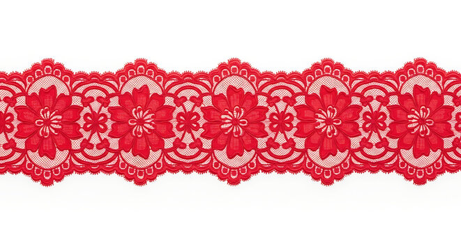Red floral lace trim with scalloped edge pattern