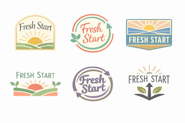 Obraz premium Fresh start concepts represented by a collection of six logo designs with sun, leaves, fields, and arrows symbolizing new beginnings