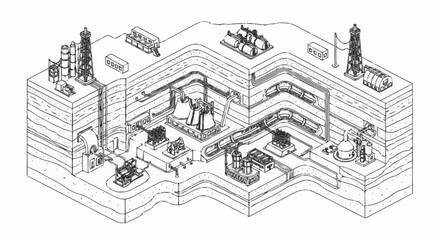 Diagram illustrating the complex underground infrastructure of a modern oil and gas extraction facility. © Slamet