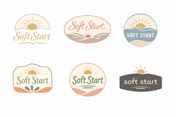 Obraz premium Soft start logo collection with natural elements, minimal sunrise and sunset designs, organic branding concepts