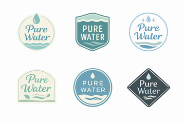 Fototapeta premium Pure water labels collection representing natural sources, health benefits, and eco-friendly products for branding