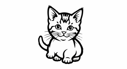 Fototapeta premium A cute, simplified drawing of a tabby kitten sitting down