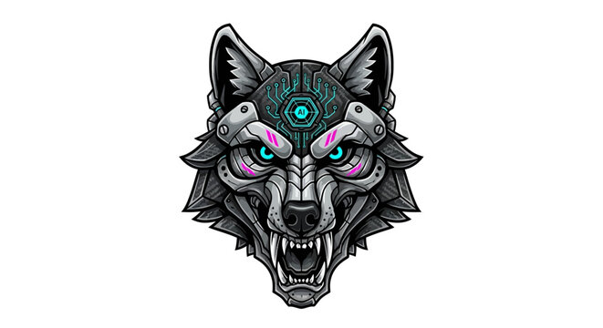 Fantasy snarling wolf head with emerald gem.