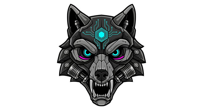 Futuristic Wolf Head Emblem Logo Illustration.