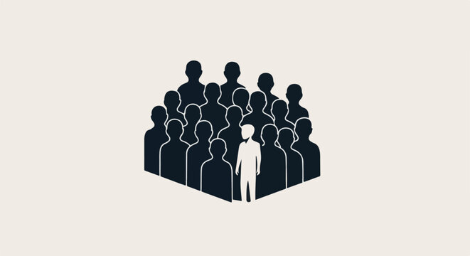 One individual stands out in a crowd of silhouettes
