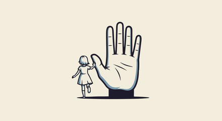 Fototapeta premium Small child interacting with an oversized hand