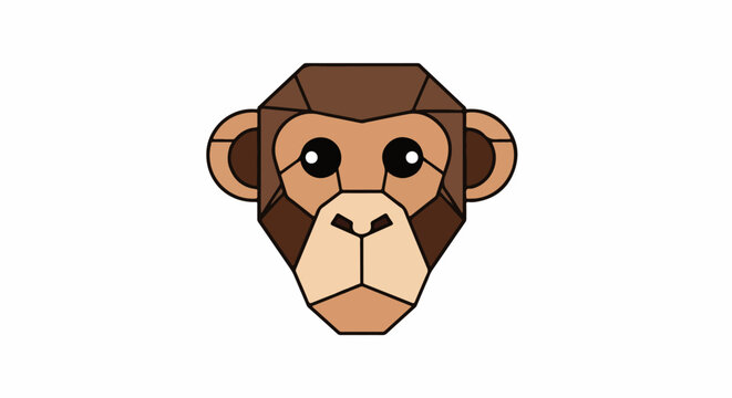 Stylized geometric monkey face with large black eyes and light brown features