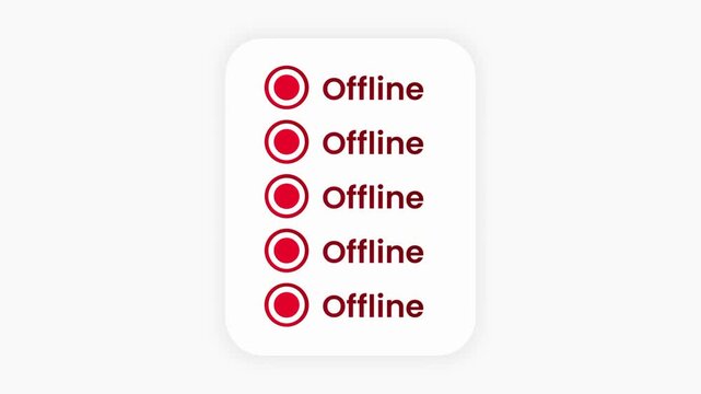 A white card displaying five rows each showing a red circle icon beside the word Offline indicating multiple disconnected node statuses