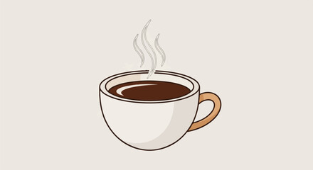 Fototapeta premium A simple cartoon cup of dark hot coffee with steam rising