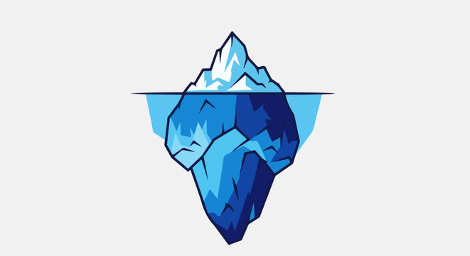 Stylized iceberg, mostly submerged, with sharp blue and white peaks