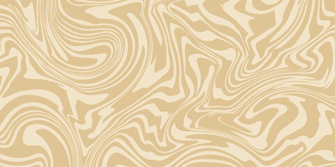 Fototapeta premium Beige marble acrylic swirl seamless pattern. Coffee latte, caramel, ice cream texture. 1970s trippy psychedelic waves print background.
