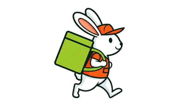 Cartoon rabbit delivering package on white background vector illustration