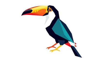 Fototapeta premium Geometric illustration of a colorful toucan bird isolated on white background