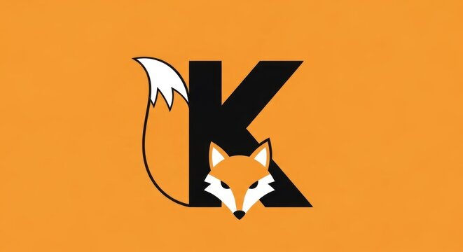 Fox head and tail graphic with letter k against an orange background