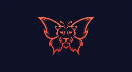 Fototapeta premium Lion butterfly illustration bold orange line art on dark background