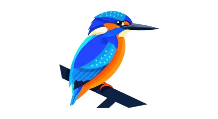 Fototapeta premium Vibrant illustration of a kingfisher bird perched on a branch isolated on white