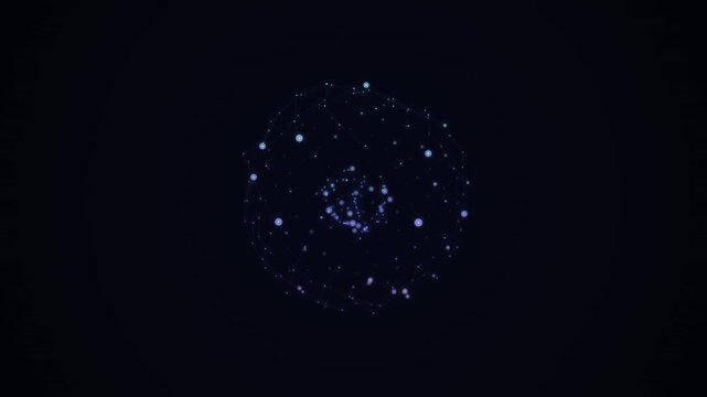 Dynamic glowing network sphere expanding in dark digital space, illustrating interconnected data and futuristic technology concepts.