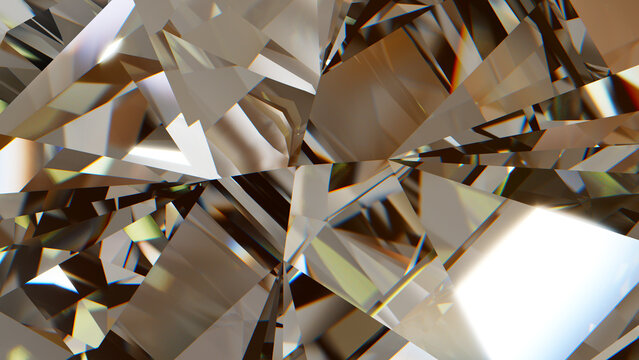 Diamond Crystal Facets &ndash; Abstract Clear Gemstone Background, Brilliant diamond close-up with sharp prismatic facets and rainbow dispersion; elegant abstract texture for luxury branding and modern 