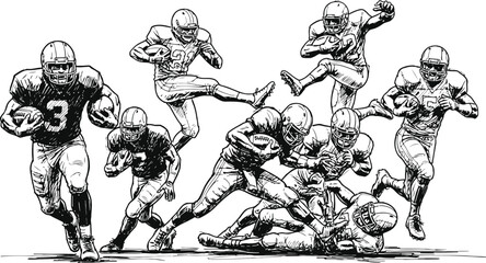 American football players in dynamic action during a game in sketch style © Ishtiaq