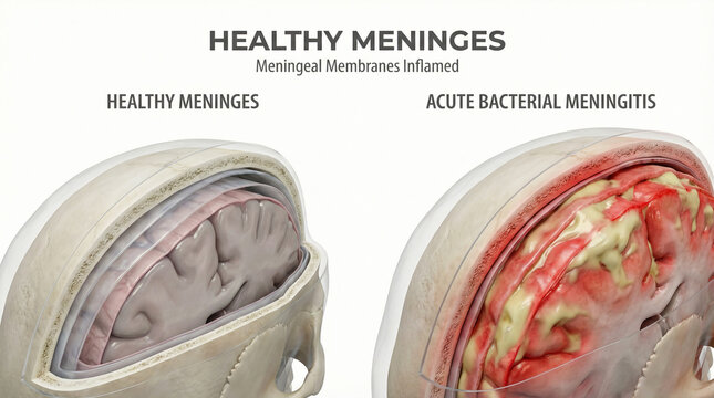 ​3D Anatomy of Acute Bacterial Meningitis Compared to Healthy Meninges
