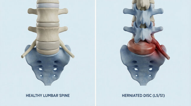 3D Anatomy of L5-S1 Herniated Disc and Healthy Lumbar Spine