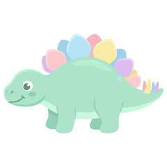 Naklejka premium Green stegosaurus dinosaur with colorful spikes stegosaurus dinosaur illustration prehistoric cheerful friendly adorable whimsical