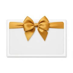 Fototapeta premium Elegant gold ribbon bow tied on a pristine white gift tag or card