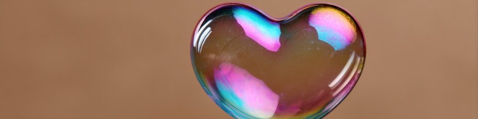 Fototapeta premium Heart shaped bubble resting on brown studio background
