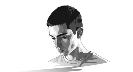 Monochrome Stylized Portrait Of Young Male Head. © yanto
