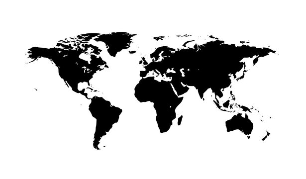 Flat world map vector in gray minimal style for infographic and website design isolated on white background