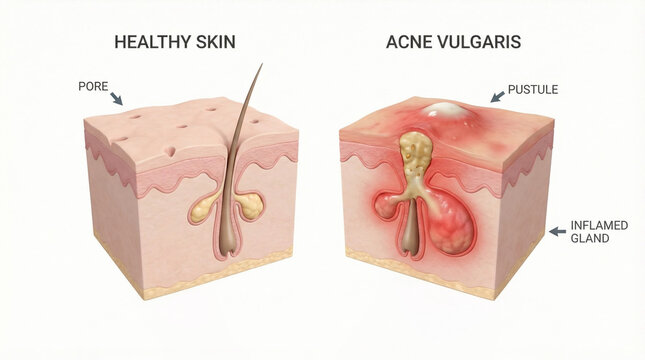3D Medical Anatomy of Acne Vulgaris and Inflamed Hair Follicle